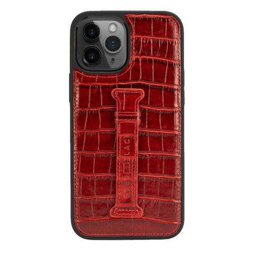 Picture of Gold Black Leather Case with Finger Holder for iPhone 12/12 Pro - Croco Red