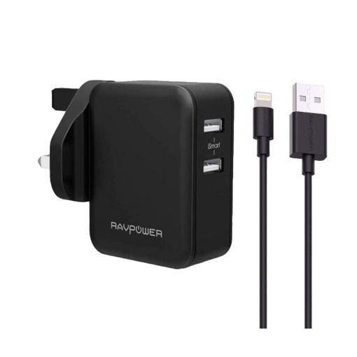 Picture of Ravpower Wall Charger Combo 2-Pack Wall Charger 24W + Lightning Cable 1M - Black