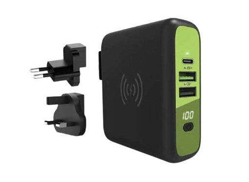 Picture of Goui Mbala Power Bank 8000mAh & Wireless 10W & Wall Charger QC3.0 + PD + AD - Black/ Green