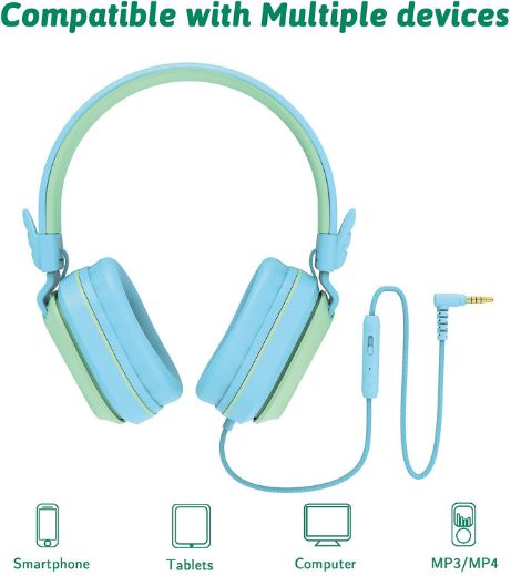 Picture of Riwbox CS6 Kids Wired Headphones - Blue/Green