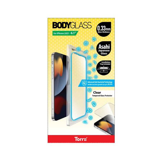 Picture of Torrii Bodyglass Screen Protector for iPhone 13/13 Pro Anti-Bacterial Coating - Clear