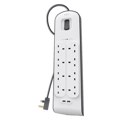 Picture of Belkin 8 Way Surge Protection Strip 2M with 2 USB Charging - White