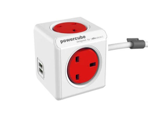 Picture of Power Cube 4 Power Outlets 2xUSB Ports 1.5 M Cable - Red
