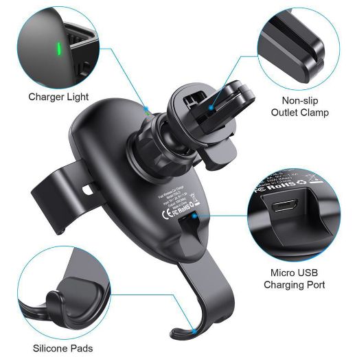 Picture of Choetech Car Mount with Fast Wireless Charging - Black