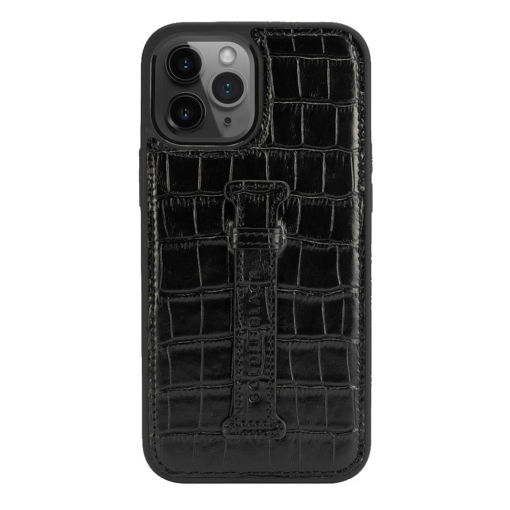 Picture of Gold Black Leather Case with Finger Holder for iPhone 12 Pro Max - Croco Black
