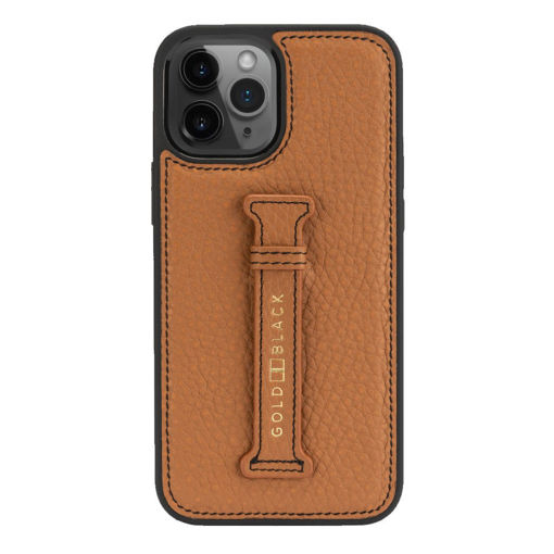 Picture of Gold Black Leather Case with Finger Holder for iPhone 12 Pro Max - Nappa Brown