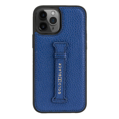 Picture of Gold Black Leather Case with Finger Holder for iPhone 12/12 Pro - Nappa Blue
