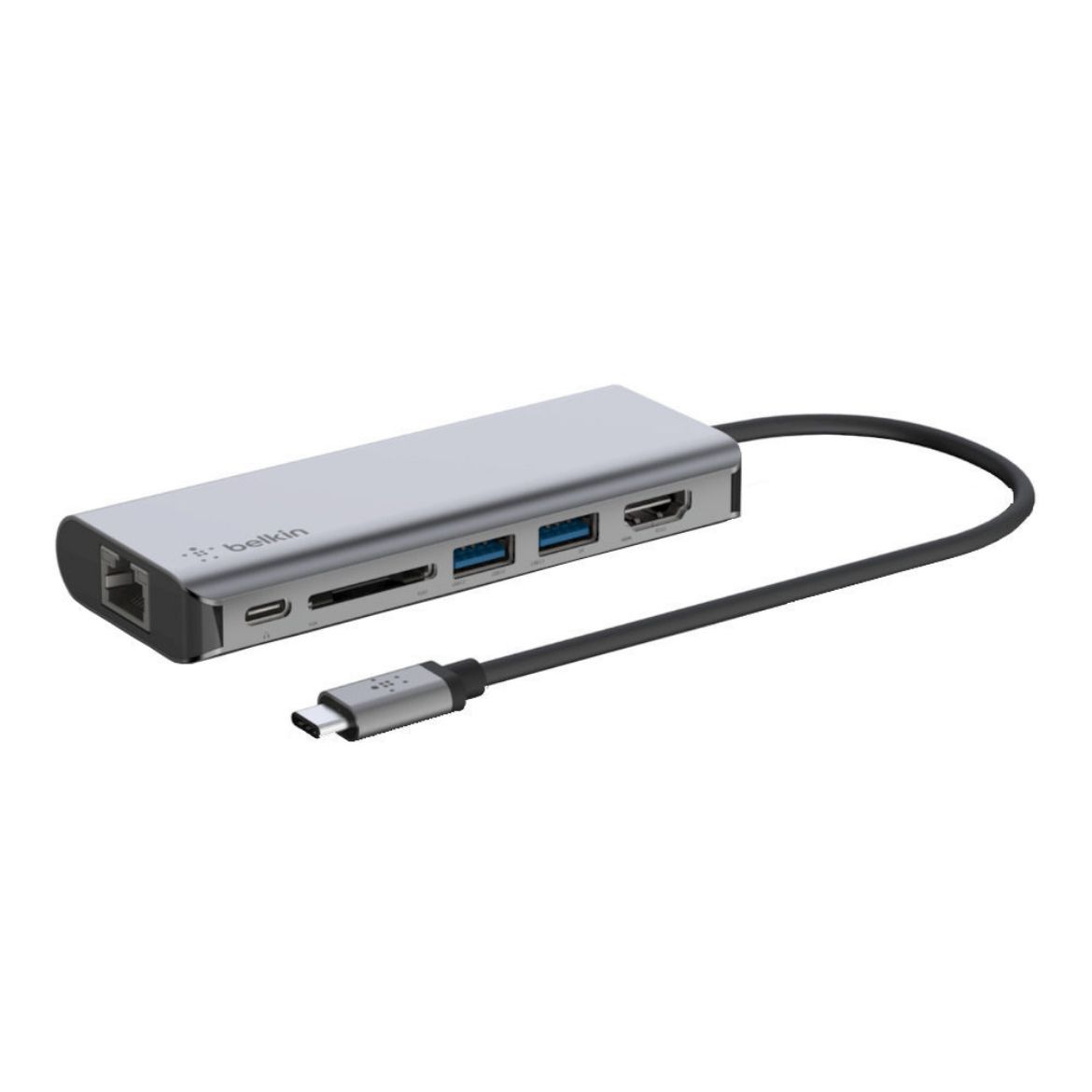 Picture of Belkin USB-C 6 in 1 Multiport Hub USB-C -100W/2X USB-A (5Gbps)/HDMI/GBE/SD - Gray