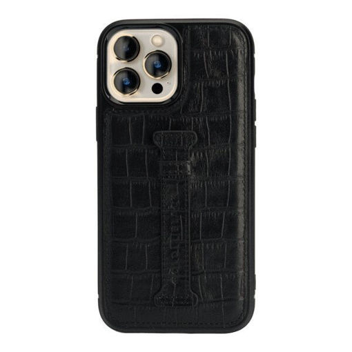 Picture of Gold Black Leather Case with Finger Holder for iPhone 13 Pro Max - Croco Black