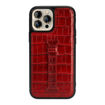 Picture of Gold Black Leather Case with Finger Holder for iPhone 13 Pro  - Croco Red