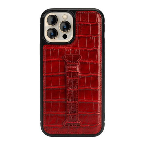 Picture of Gold Black Leather Case with Finger Holder for iPhone 13 Pro  - Croco Red