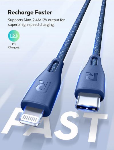 Picture of Ravpower USB-C to Lightning Nylon Cable 1.2M - Blue