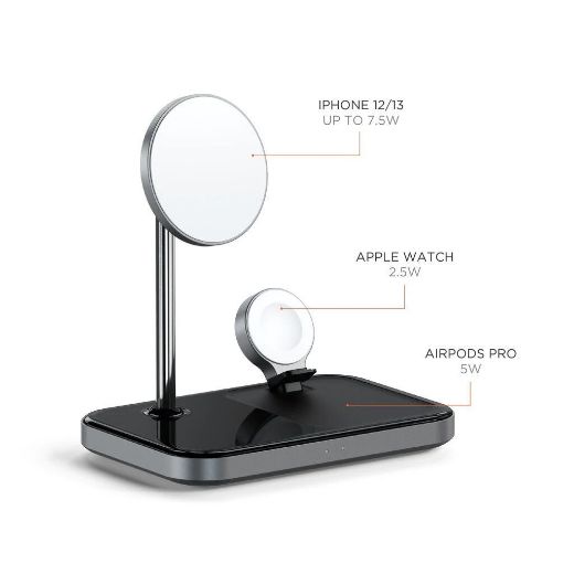 Picture of Satechi Magnetic 3 in 1 Wireless Charging Stand - Space Grey