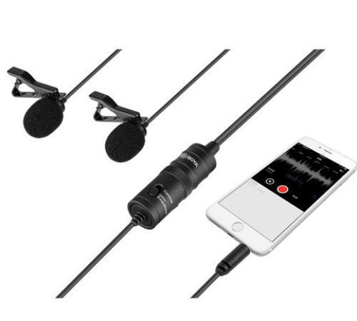 Picture of Boya Dual Mic Lavalier Microphone for Smartphones and DSLR - Black