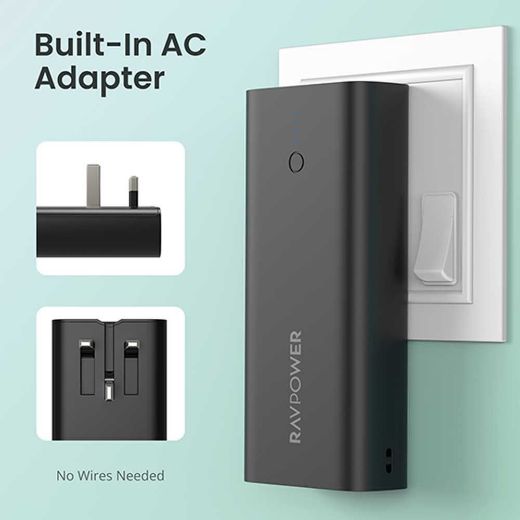 Picture of Ravpower 10000mAh Power Bank with UK Adapter - Black