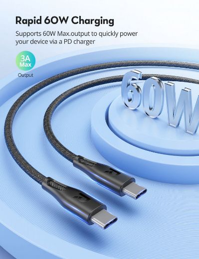 Picture of Ravpower Fast charging USB-C to USB-C Cable 60W 2M - Black
