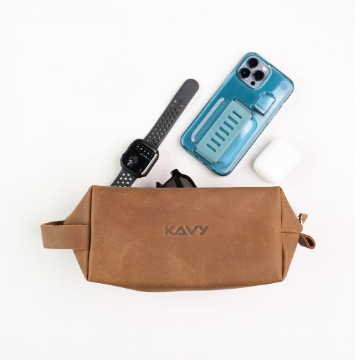 Picture of Kavy Leather Pouch Bag - Brown