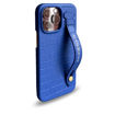 Picture of Gold Black Slim Leather Case with Finger Strap Croco for iPhone 14 Pro Max - Blue