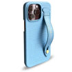 Picture of Gold Black Slim Leather Case with Finger Strap Croco for iPhone 14 Pro - Light Blue