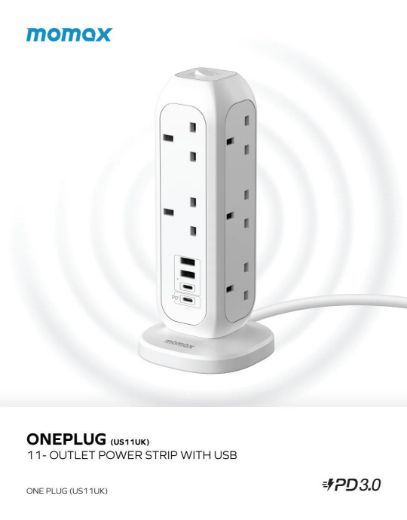 Picture of Momax OnePlug 11-Outlet Power Strip With USB - White