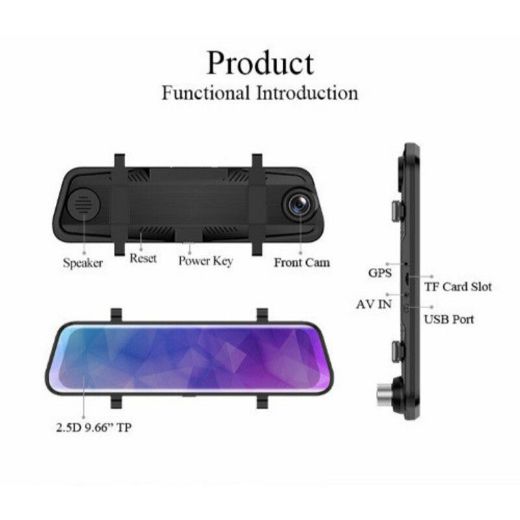 Picture of Over Boost Dash Cam Streaming Rearview Mirror Dual 1080P FHD 9.66-inch Touch Screen