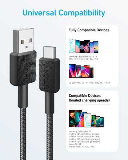 Picture of Anker 322 USB-A to USB-C Cable Braided 1.8M - Black