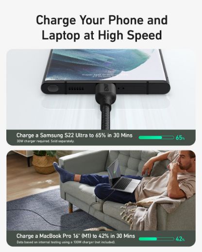 Picture of Anker 544 USB-C to USB-C 140W Bio-Nylon 1.8M - Black