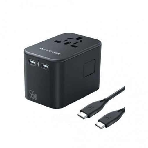 Picture of Ravpower GaN PD 65W Travel Adapter 3 Ports with 100W C to C Cable - Black