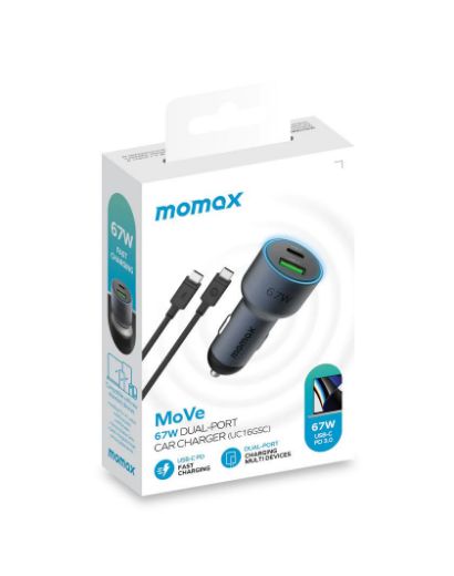 Picture of Momax MoVe 67W Dual Port Car Charger with Charging Cable - Space Grey