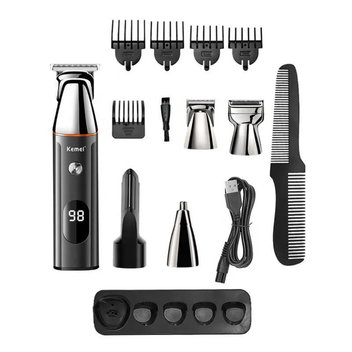 Picture of Kemei 5-in-1 Multifunctional Clipper Kit for Trimming, Styling Hairs & Grooming Face & Body - Black