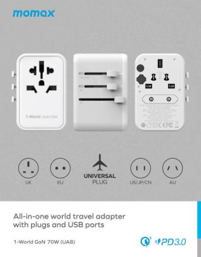 Picture of Momax 1-World 70W GaN 5 Ports + AC Travel Adaptor -White