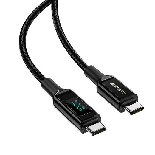 Picture of AceFast USB-C to USB-C 100W Zinc Alloy Digital Display Braided Charging Data Cable - Black