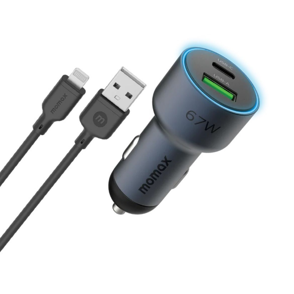 Picture of Momax MoVe 67W Dual-Port Car Charger with Charging Cable - Grey