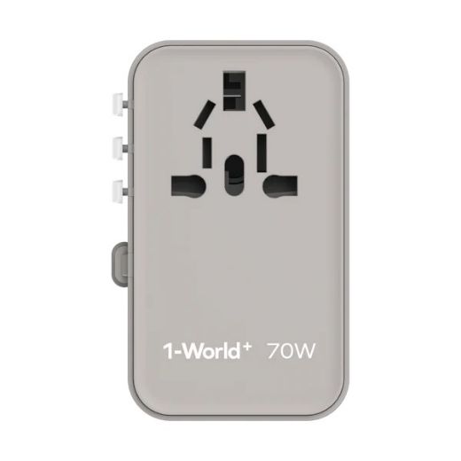 Picture of Momax 1-World Plus 70W GaN 3-Ports Built-in USB-C Cable AC Travel Adaptor - Grey