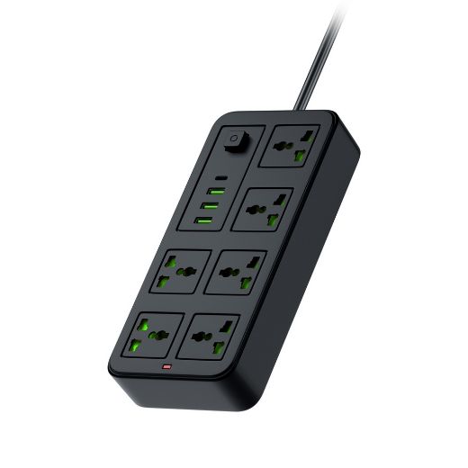 Picture of Porodo Blue 6 Universal Sockets Power Strip 3m - Black