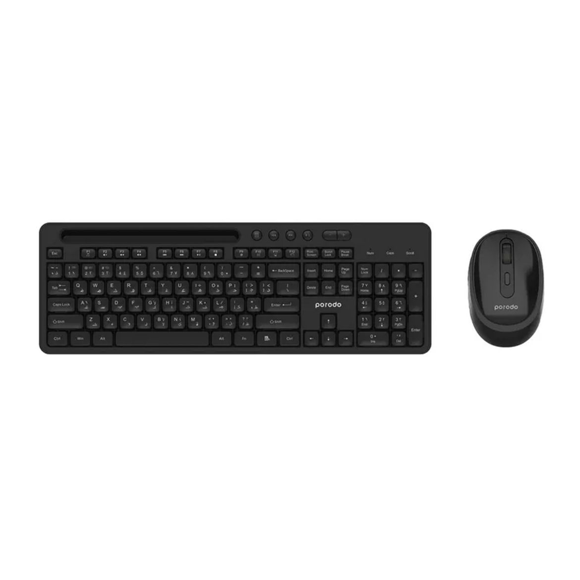 Picture of Porodo Dual Mode Wireless Keyboard Mouse Set With Mobile Phone Stand - Black