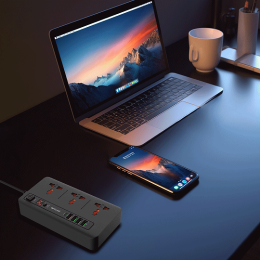 Picture of Porodo Multi-Port Power HUB 4 USB-A/USB-C Ultimate Home & Office Kit 2M (18W USB QC3.0 / 20W USB-C PD) - Gray