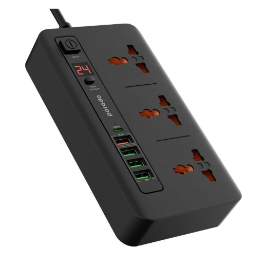 Picture of Porodo Multi-Port Power HUB 4 USB-A/USB-C Ultimate Home & Office Kit 2M (18W USB QC3.0 / 20W USB-C PD) - Black