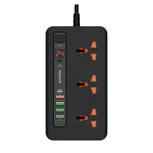 Picture of Porodo Multi-Port Power HUB 4 USB-A/USB-C Ultimate Home & Office Kit 2M (18W USB QC3.0 / 20W USB-C PD) - Black