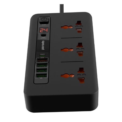 Picture of Porodo Multi-Port Power HUB 4 USB-A/USB-C Ultimate Home & Office Kit 2M (18W USB QC3.0 / 20W USB-C PD) - Black