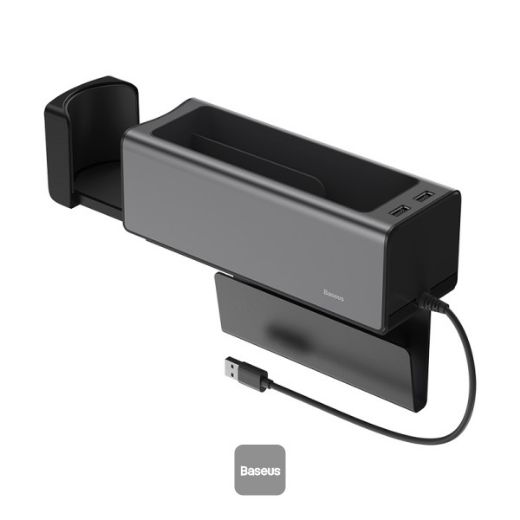 Picture of Baseus Deluxe Metal Armrest Console Organizer (Dual USB Power Supply) - Black