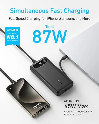 Picture of Anker Power Bank 20000mAh 87W Built-In USB-C Cable - Black