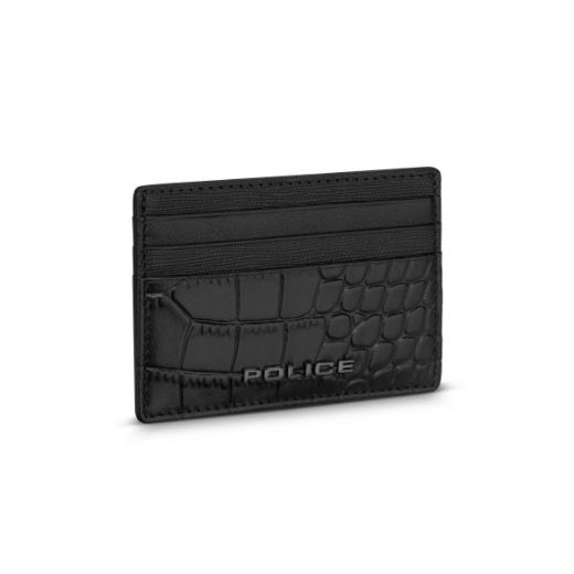 Picture of Police Leather Card Case in Croc Print - Black