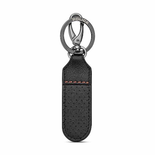 Picture of Police Orion Leather Perforated Keyring w/ Round Logo - Gung Metal/Black