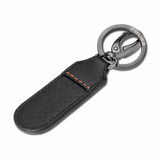 Picture of Police Orion Leather Perforated Keyring w/ Round Logo - Gung Metal/Black