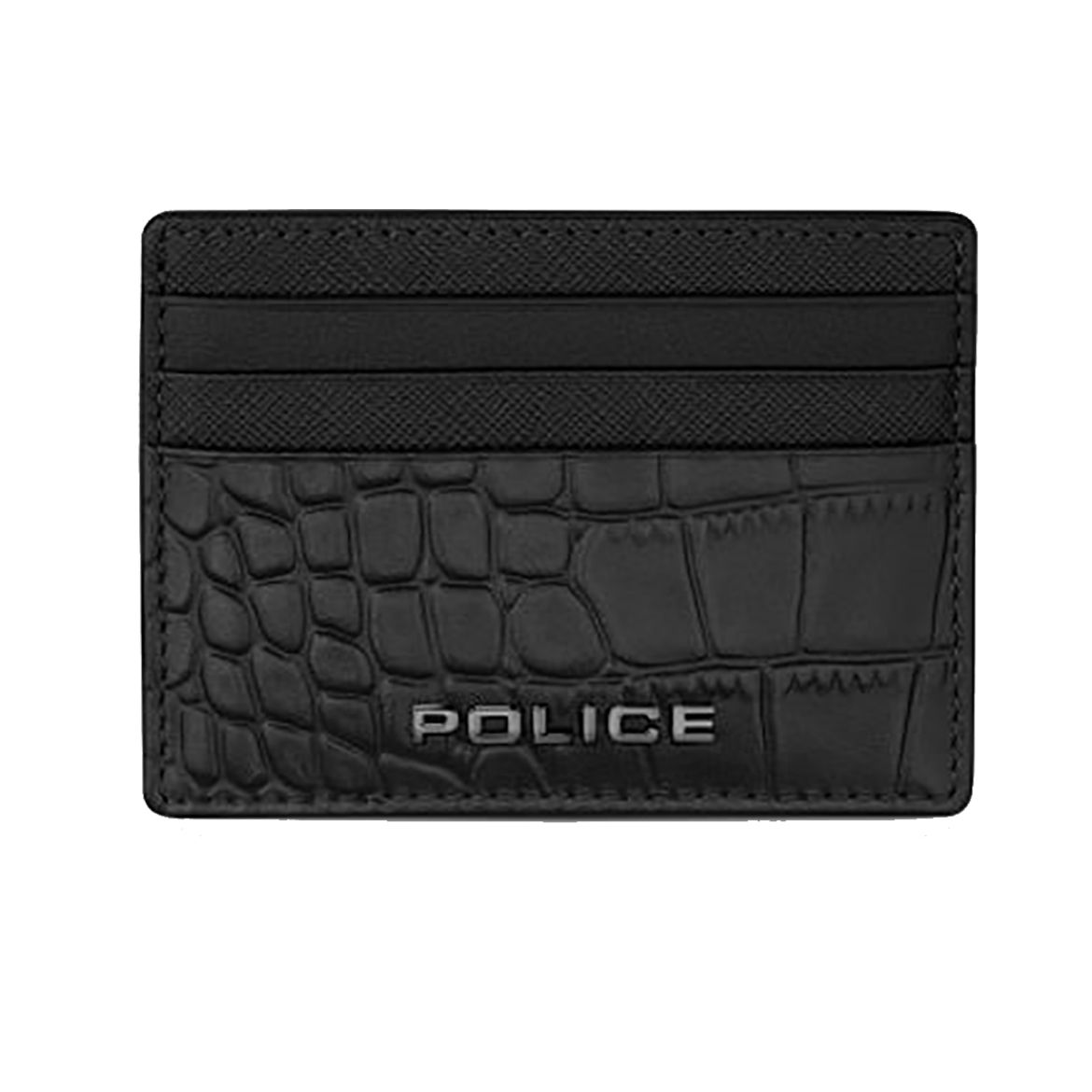 Picture of Police Leather Card Case in Croc Print - Black