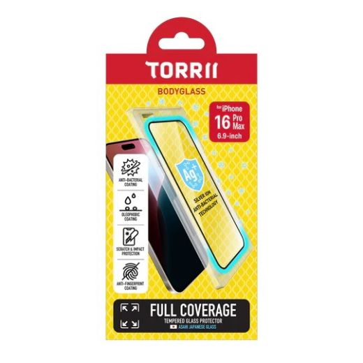 Picture of Torrii Bodyglass Screen Protector Tempered Glass for iPhone 16 Pro Max Anti-Bacterial Coating - Full Coverage