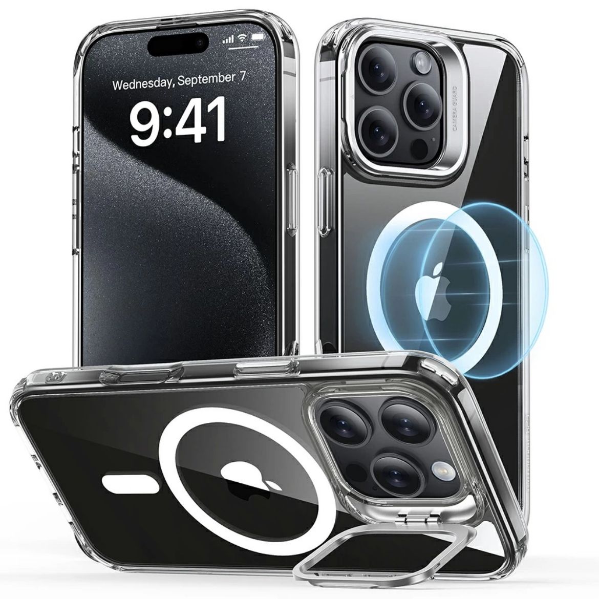 Picture of ESR Classic Hybrid HaloLock with Stand Case for iPhone 16 Pro - Clear