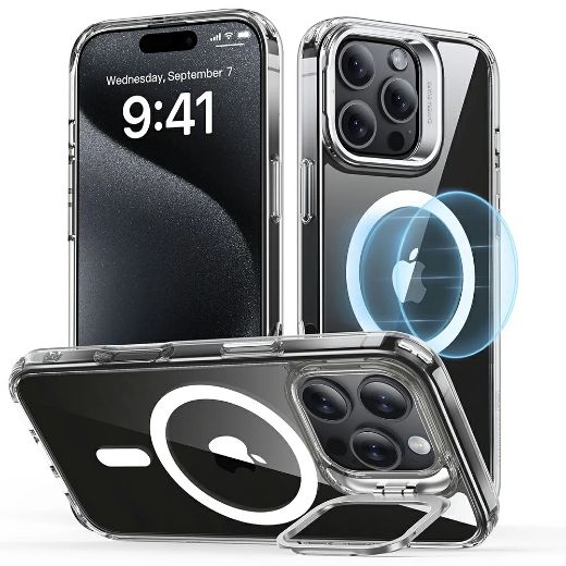 Picture of ESR Classic Hybrid HaloLock with Stand Case for iPhone 16 Pro - Clear