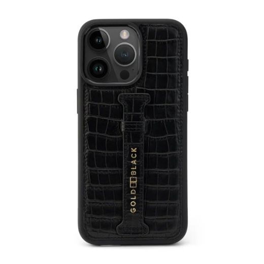 Picture of Gold Black CrocPrestige with Fingerstrap Case for iPhone 16 Pro Max - Black